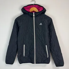 adidas アディダス  フェイクダウンジャケット 中綿ジャケット ワンポイントロゴ ロゴ刺繍 古着 レディース ブラック ショッキングピンク Mサイズ ストリート