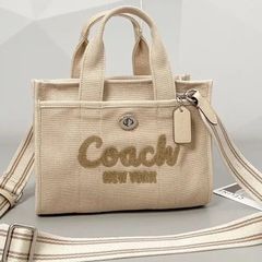COACH トートバッグ2wayショルダーバッグトートバッグカーゴトートバッグキャンバスベージュ刺繍