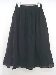 ◇ earth music&ecology ウエストゴム 膝下丈 ギャザー スカート サイズF ブラック レディース E  【1305110021174】