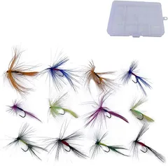 ルナリ テンカラ 毛鉤 12個セット 収納ケース付 完成フライ 渓流釣り 疑似餌 フライフィッシング アユ イワナ
