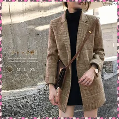 送料無料 グレンチェックジャケット レディース韓国 テーラードジャケット カジュアル ショートコート チェック柄 スーツジャケットミドル丈 ライトアウター 春秋冬 体型カバートップス おしゃれ オフィス ゆったり上着高見え