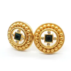 GIVENCHY ジバンシー イヤリング ヴィンテージ ゴールドカラー マットゴールド グリーンストーン サークル