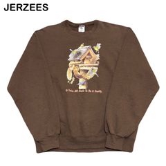 JERZEES ジャージーズ 90年代 ヴィンテージ アニマル リス 小鳥 小動物 プリント レディース トレーナー スウェット Mサイズ