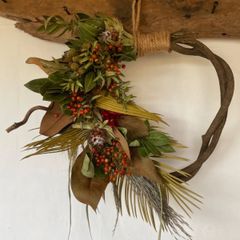 季節の贈り物　gardenerの大きなリース　ドライフラワー