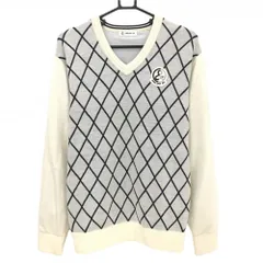 【超美品】アンパスィ 裏地付セーター 白×ネイビー 前身頃ダイヤ柄 ニット メンズ L ゴルフウェア and per se