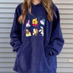 90's Disney Winnie the pooh fleece hoodie. 古着　ディズニー　くまのプーさん　フリースフーディ　ネイビー　XL 紺