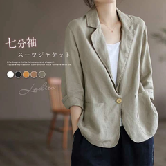 サマージャケット レディース 綿麻 テーラードジャケット 夏 薄手 アウター 七分袖 夏服 春服 ビジネス オフィスカジュアルfuzhuang1198