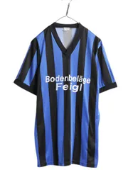 【お得なクーポン配布中!】 90s サッカー ユニフォーム メンズ M 程 オールド ストライプ ジャージ ゲームシャツ プラクティス 半袖 Tシャツ ツートン ブラック ブルー