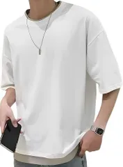 emptio エンプティオ 無地 カットソー ビッグシルエット tシャツ 半袖 メンズ 韓国 クルーネック トレーナー ロングtシャツ スリム 大きいサイズ スポーツ 速乾(パールホワイト,  M)