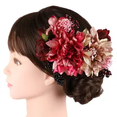 髪飾り 成人式 振袖 前撮り 袴 花 赤 ピンク ワインレッド 赤紫 ゴールド 白 黒 緑 カスミソウ 薔薇 ぶどう つぼみ コーム か No.12-0996