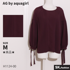 ★美品★ AG by aquagirl エージーバイアクアガール トップス　ブラウス　長袖　無地　プリーツ　袖リボン　ガーリー 　パープル　 【H1124-00】 送料無料　古着　レディース