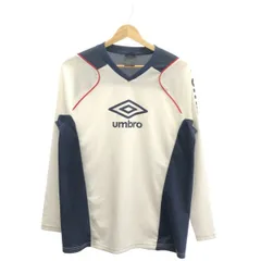 古着 メンズL UMBRO/アンブロ プラクティスシャツ 長袖 練習着 サッカー スポーツウェア ホワイト/ネイビー/レッド UBA7245 gl00296