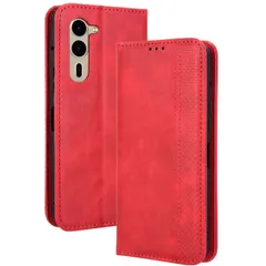 arrows We2 Plus ケース 手帳 F-51E チェック柄 合革 レトロ 手帳 ケース 【Color】レッドのサムネイル