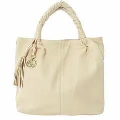 ジョルジオアルマーニ GIORGIO ARMANI トートバッグ ハンドバッグ ショルダーバッグ レザー タッセル ロゴプレート ベージュ 0410 IBO51のサムネイル