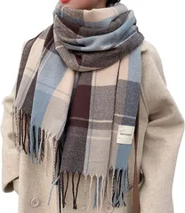 [deoway] マフラー レディース チェック柄 マフラー 大判 ストール 人気 ファッション 冬 厚手 肩掛け 防寒 柔らかい 羽織り 通勤 通学 男女兼用 肌触り良い巻いて羽織ってアレンジ自在 あったか起毛 暖かい 冬定番 (light blue)