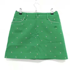 アディダス スカート グリーン×ピンク 刺しゅう総柄 ポケットパイピングライン ストレッチ レディース M ゴルフウェア adidas