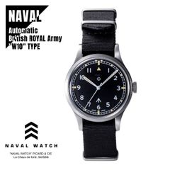 【即納】国内正規品 Naval military watch ナバル ミリタリーウォッチ Mil.-06SV/BK Automatic 自動巻き British ROYAL Army "W10" TYPE
