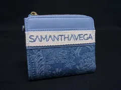 ■新品同様■ Samantha Vega サマンサベガ キャンバス×レザー 総柄 二つ折り 財布 ウォレット 小銭入れ ライトブルー系 DK1746