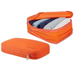 Bee Nesting トラベルポーチ 旅行用圧縮袋 圧縮バッグ 9L 衣類収納 ファスナー 拡張可能 ペース節約 2 つの収納コンパートメント 軽量 出張 旅行 便利グッズ (オレンジ,2点セット) 1