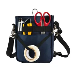 多機能 3WAY文具ウエストポーチ ペンケース マチ付き ペンポーチ ポケットオーガナイザー ナースポーチ ベルトポーチ 作業ポーチ 仕事用 事務 看護 介護 ウエストベルト ショルダーベルト カラビナ付き 撥水 防傷加工 [ネイビー] [オープンタイプ M]