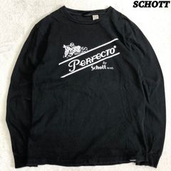 SCHOTT ロングスリーブTシャツ 長袖カットソー ロンT バイカータグ 両面プリント USA製 アメリカ製 Lサイズ ブラック 黒 ショット