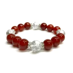 12mm 四神獣銀彫水晶×赤瑪瑙 パワーストーン ブレスレット天然石 運気上昇 開運 金運 ギャンブル運 お守り 青龍 白虎 玄武 朱雀 （シルバー）メンズ・レディース　男性・女性　数珠ブレス　開運   [6]