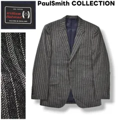 【美品】 【上質】 英国製生地 ポールスミス コレクション PaulSmith COLLECTION William Halstead ストライプ柄 シングル 2B テーラードジャケット ブレザー 通年 S グレー メンズ