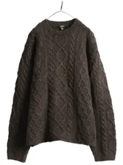【お得なクーポン配布中!】 手編み JCREW フィッシャーマン ハンドニット セーター メンズ L 古着 ジェイクルー ラムウール ケーブル アランセーター クルーネック 茶