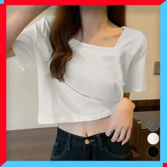 新品 ショート丈Tシャツ レディース 半袖 着やせ カジュアル 黒 白 肌見せ 夏 春夏秋 【送料無料】