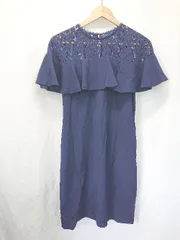 ◇ ⊂ ellerie エルリエ レースドッキング フォーマル 半袖 膝丈 ワンピース ネイビー系 レディース E  【1411070014702】