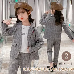 子供スーツ 女の子 フォーマル ジャケット ズボン チェック柄 女の子スーツ セットアップ 子供服 ジュニア パンツスーツ 韓国風 入園式 入学式 卒園式 卒業式 結婚式 発表会 演奏会 ピアノ 七五三 2点セット 上下セット フォーマルスーツ 子供用 上下
