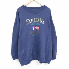 XL/古着 EXPRESS 長袖 スウェット メンズ 00s ビッグロゴ 刺繍 大きいサイズ クルーネック 紺 ネイビー 24nov14 中古 スエット トレーナー 