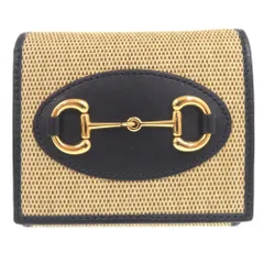 新品同様 グッチ ホースビット 621891  キャンバス/レザー ベージュ 二つ折り財布 0394 GUCCI