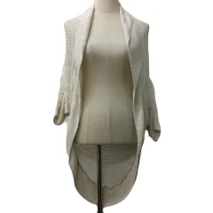 リフレクト Reflect カーディガン ニット ショールカラー 前開き 透かし編み リネン混 ドルマンスリーブ 七分袖 9 ベージュ 白 ホワイト