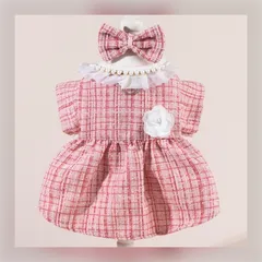 ツイード ワンピース リボンセット （ピンク） 犬服 犬の服 小型犬 ペット服 ペット用品 ドッグウェア スカート