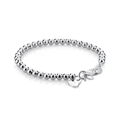 【人気商品】[Dankadi] ファッション女性925純銀腕輪スターリングシルバーラウンドビーズブレスレットミニマリスト4-6ミリメートル13-21センチメートルベルとハートペンダント祈りビーズリンクチェーンブレスレット男性女の子十代の若者たちのチャームジュエ