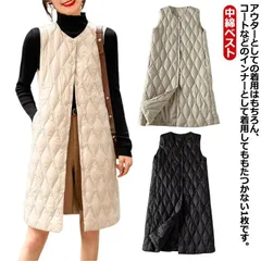 キルティング ベスト ロング レディース 中綿ベスト 丸首 キルティングコート 中綿コート ノーカラー キルト 中綿 インナーベスト ライナー ベスト ダウン風 薄手 軽量 秋 冬 トップス 大人 カ#erika7375