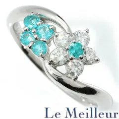 パライバトルマリン 0.26ct ダイヤモンド 0.26ct プラチナ Pt900 フラワーモチーフリング 指輪 13号 中古 プレラブド 返品OK