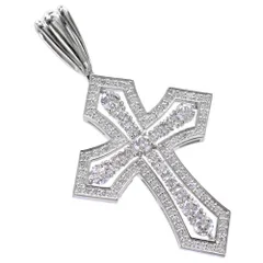ペンダントトップ メンズ K18WG 18金 喜平用 ダイヤモンド 十字架 クロス ペンダントヘッド ペンダントトップ ネックレスヘッド ホワイトゴールド 日本製 刻印入り 鑑別書付き【アクセサリーマート/メルカリShops店】