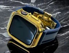 ゴールド&ネイビー　アップルウォッチ ラバーベルト カバー　ケース メンズ レディース 38mm 40mm 41mm 42mm 44mm 45mm　メンズ レディース Apple Watch スポーツバンド