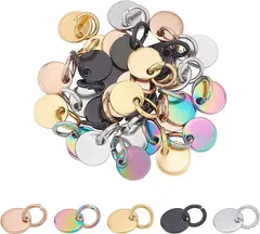 UNICRAFTALE 30個 5色 6mm ラウンドチャーム ステンレスチャーム タグチャーム マルカン付き ブランクタグペンダント メタルチャーム ブレスレットピアスパーツ アクセサリーパーツ 手芸 DIY用品