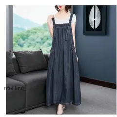 デニムサロペット サロペット オーバーオール ジャンパースカート オールインワン マキシ丈 ゆったり 体型カバー 大きいサイズ バックリボン マタニティ カジュ