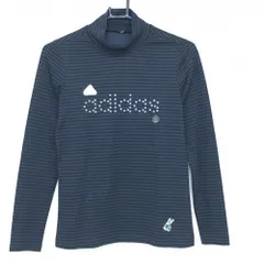 【美品】アディダス 長袖ハイネックシャツ ネイビー×黒 ボーダー 胸元ロゴ レディース S ゴルフウェア adidas