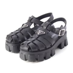 プラダ モノリス ラバー トライアングルロゴ ストラップ サンダル ブラック 36【中古】