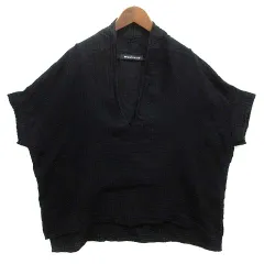 ミズイロインド mizuiro ind コットン ガーゼ Vネック ワイド ブラウス 半袖 プルオーバー ブラック 黒 日本製