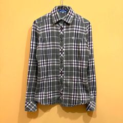 バーバリーズ ブルーレーベル チェックシャツ グレー 38 ボタンダウン 