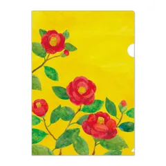 和詩倶楽部　マトメムシ　A4クリアファイル　黄金椿　鮮やかな絵柄のクリアホルダー　つばき　寒空に大輪を咲かせると輝きが増す