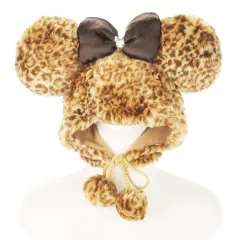 ディズニー Disney ファンキャップ ミニー ぽんぽん リボン フェイクファー レオパード ヒョウ柄 58cm 茶 ブラウン /AH7 ■GY99