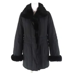 美品△BURBERRY LONDON バーバリーロンドン 裏地ノバチェック柄 ラビットファー付き ダウンジャケット ダウンコート ブラック 40 正規品 レディース