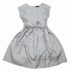 美品 グリーンレーベルリラクシング ユナイテッドアローズ green label relaxing フレンチスリーブ ワンピース ドレス フレアスカート 膝丈 ハーフ リボン 38 ライトグレー/5YBA6 レディース